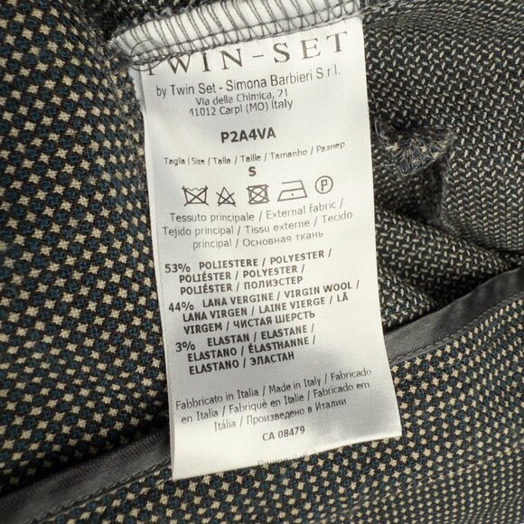 TWIN-SET Simona Barbieri 44% Wool Fall Micro Check Cuffed Ankle Trousers Sz S - Picture 6 of 9